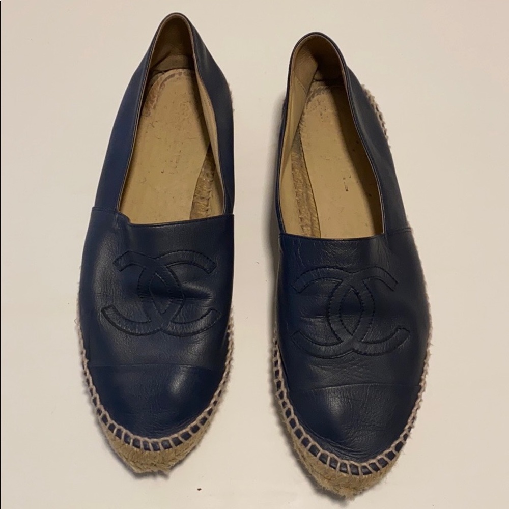 Chanel - Navy Leather Espadrilles Size 41 - Picture 2 of 8